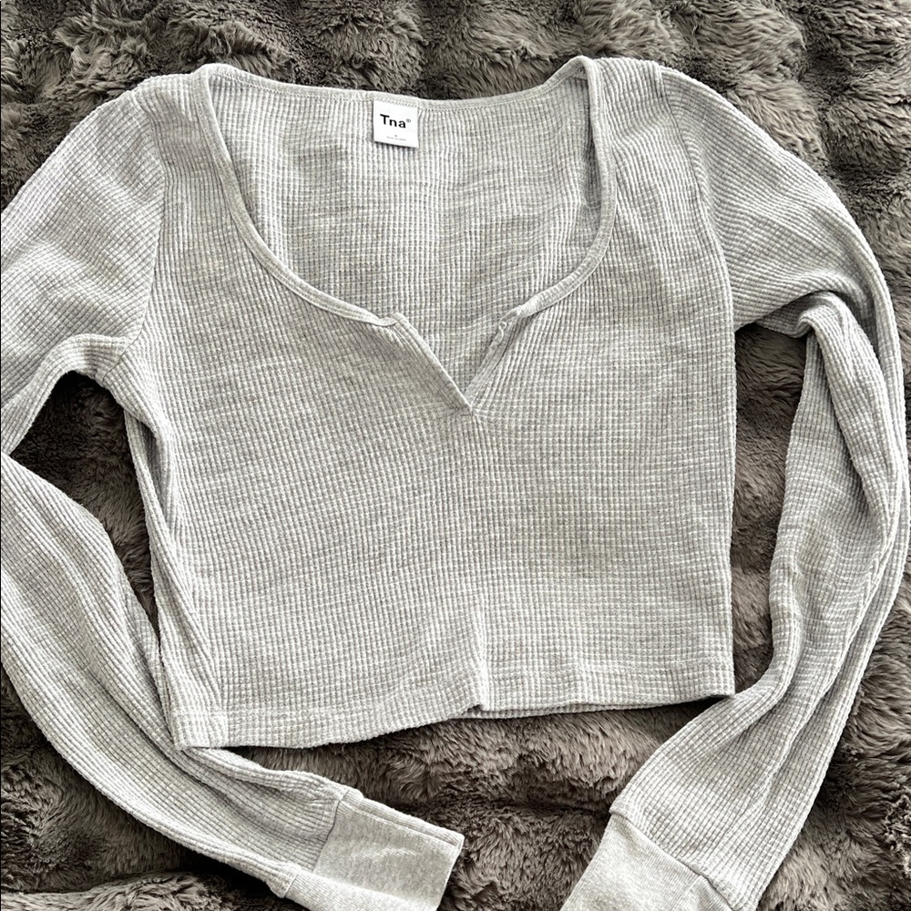 TNA Light Gray Ribbed Crop Top